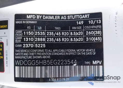 2014 Mercedes-Benz Glk 350 from USA, damaged, VIN WDCGG5HB5EG223544